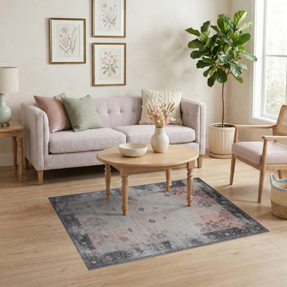 Pink Distressed Vintage Floral No. 7 Area Rug