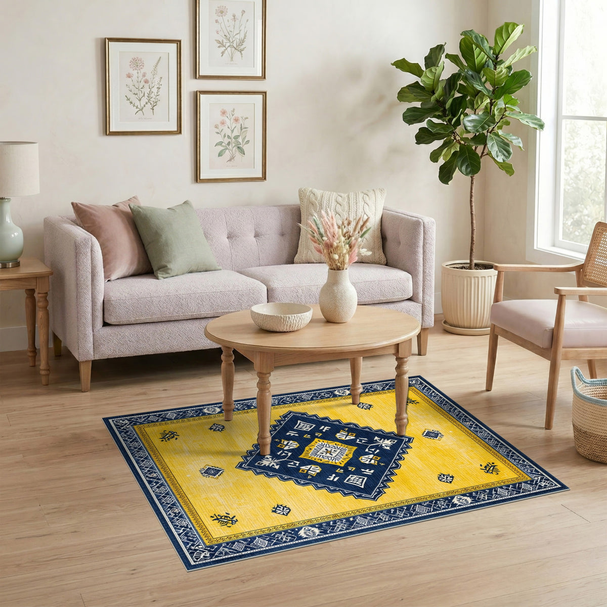 Yellow Navy Geometric Diamond Area Rug