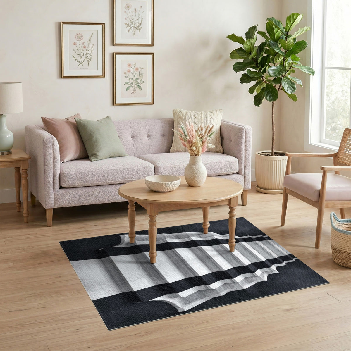 Black White Geometric Staircase Area Rug