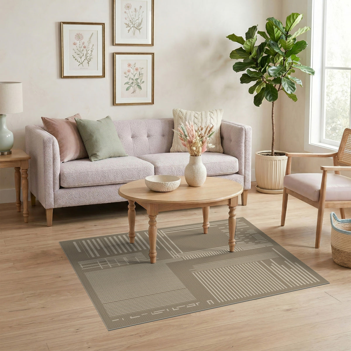 Geometric Beige Area Rug