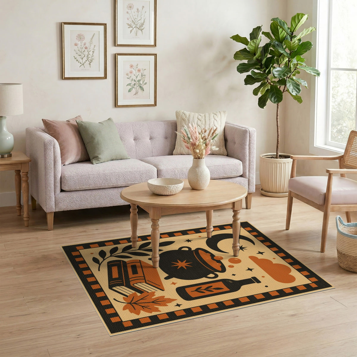 Mystical Cauldron Orange Washable Area Rug