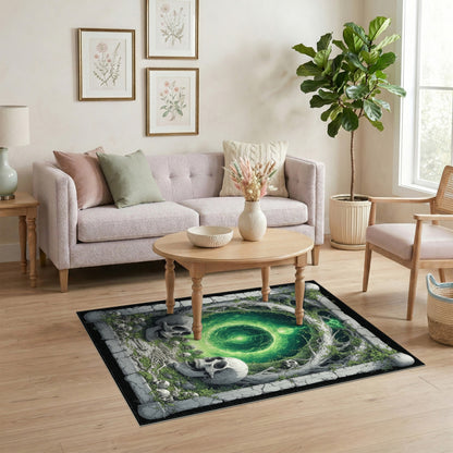 Green Skull Portal Abstract Area Rug
