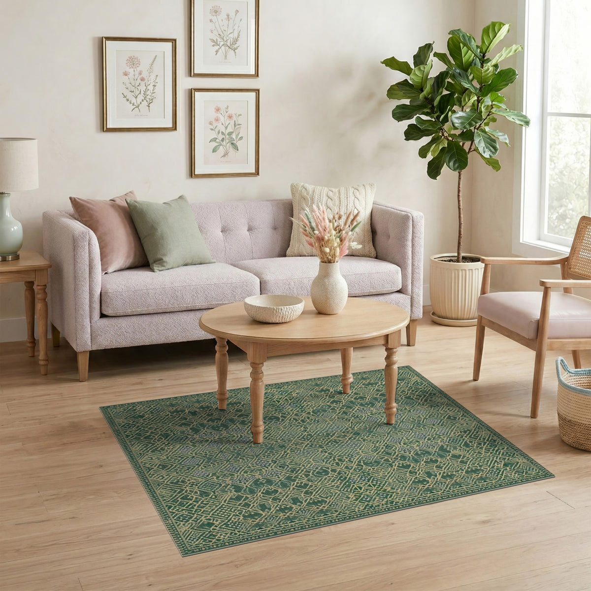 Green Traditional Persian Green Area Rug