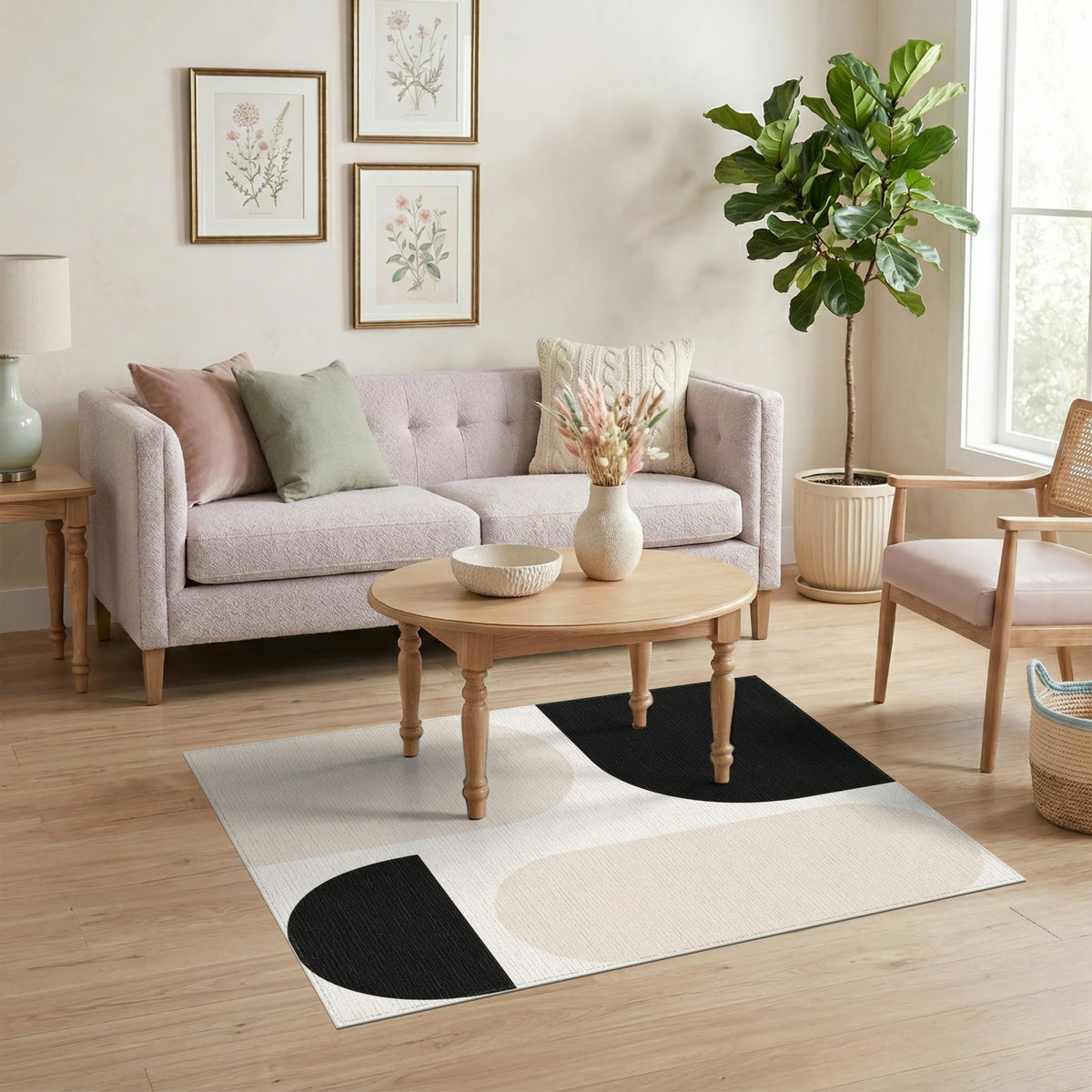 Black White Geometric Abstract Area Rug