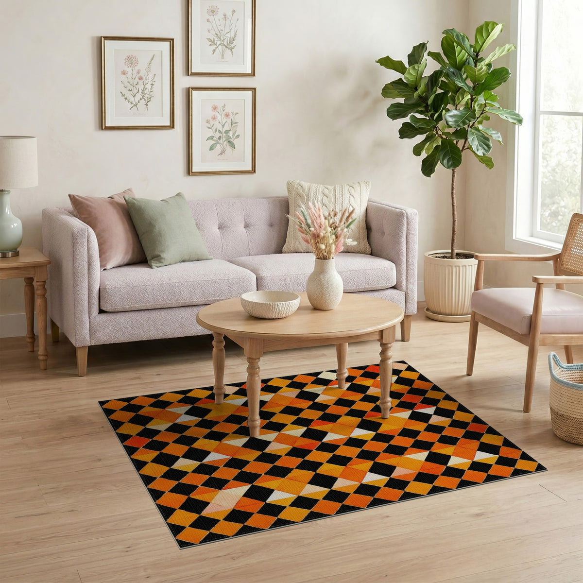 Geometric Modern Orange Geometric Diamond Area Rug