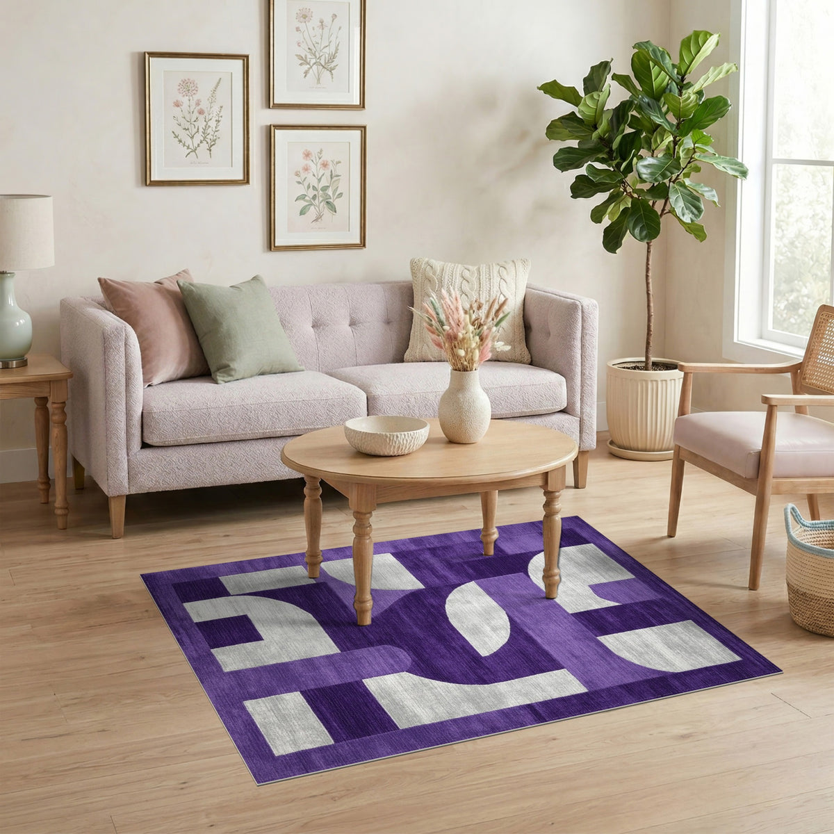 Purple Geometric Area Rug