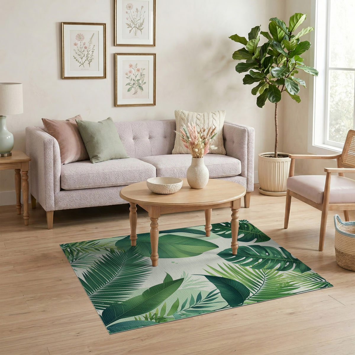 Lush Green Leaf Washable Area Rug
