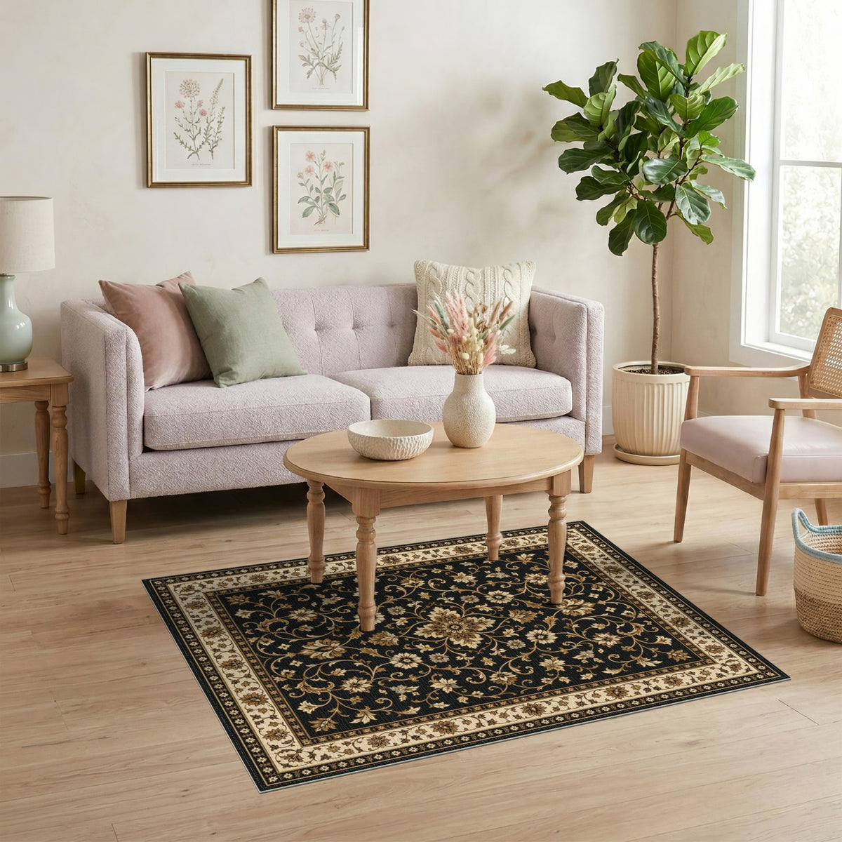 Black Floral Medallion Area Rug