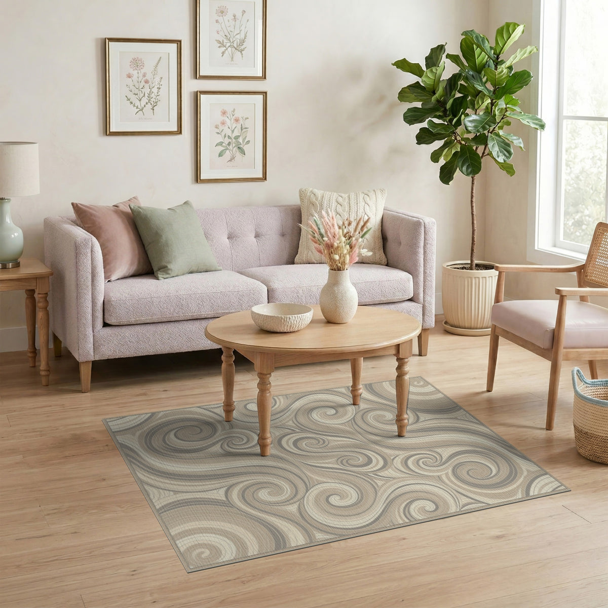 Swirl Beige and Neutral Beige Swirl Abstract Area Rug