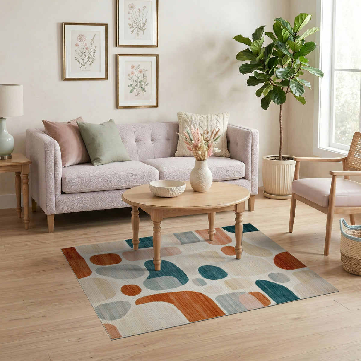 Abstract Teal Shapes Area Rug