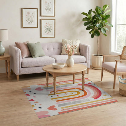 Kids Cartoon Multi-color and Patterns Rainbow Hearts Kids Area Rug