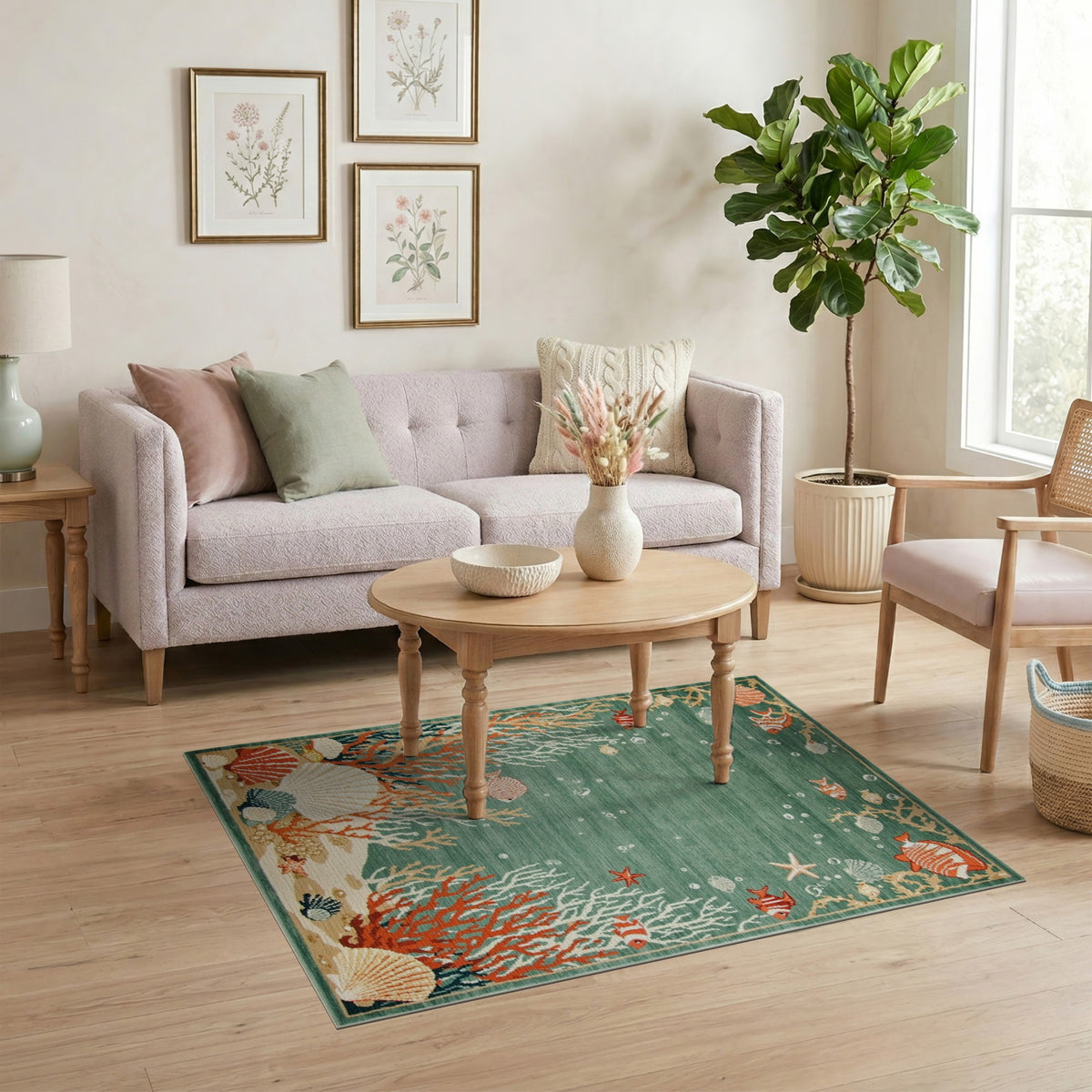 Teal Ocean Reef Washable Area Rug