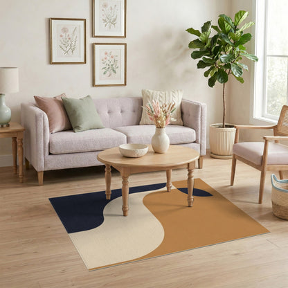 Abstract Brown and Navy Area Rug