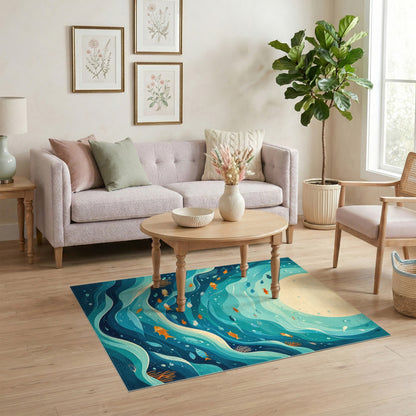 Ocean Wave Fish Blue Teal Area Rug