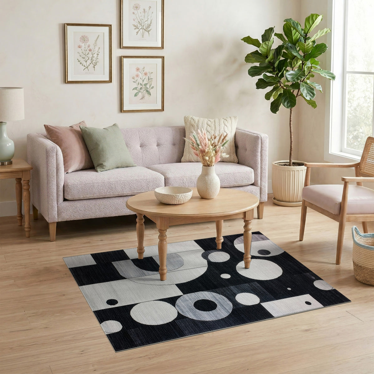 Black White Geometric Area Rug
