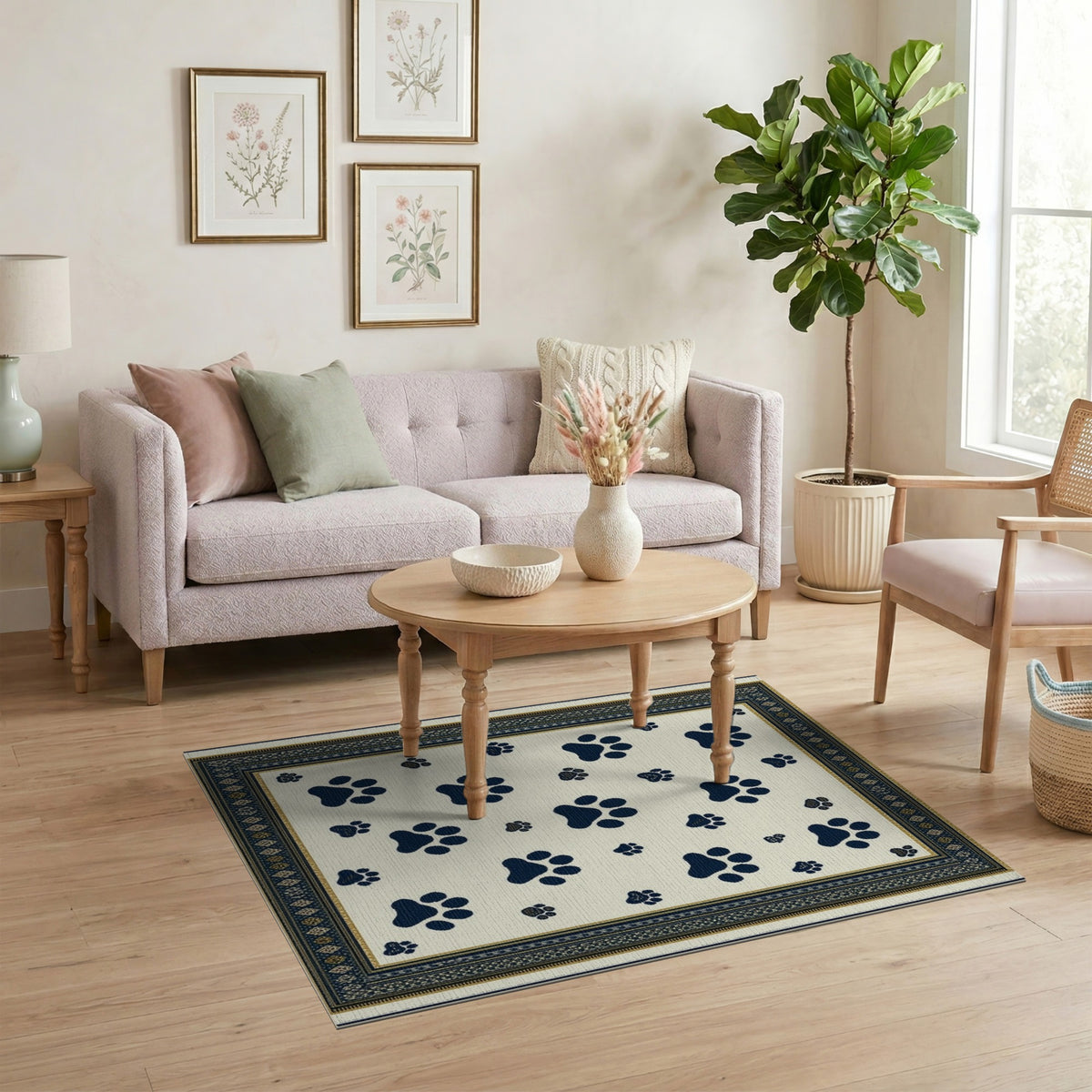 Navy Paw Print Kids Area Rug