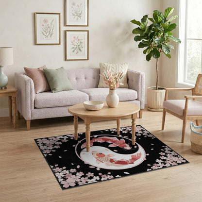 Pink Koi Yin-Yang Cherry Blossom Area Rug