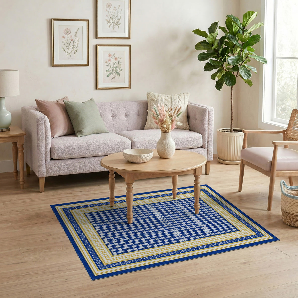 Blue Geometric Houndstooth Area Rug