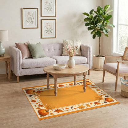 Orange Autumn Pumpkin Harvest Border Area Rug