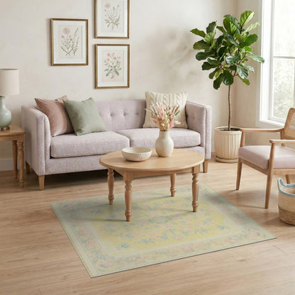 Pastel Yellow Rose Floral Vintage Area Rug