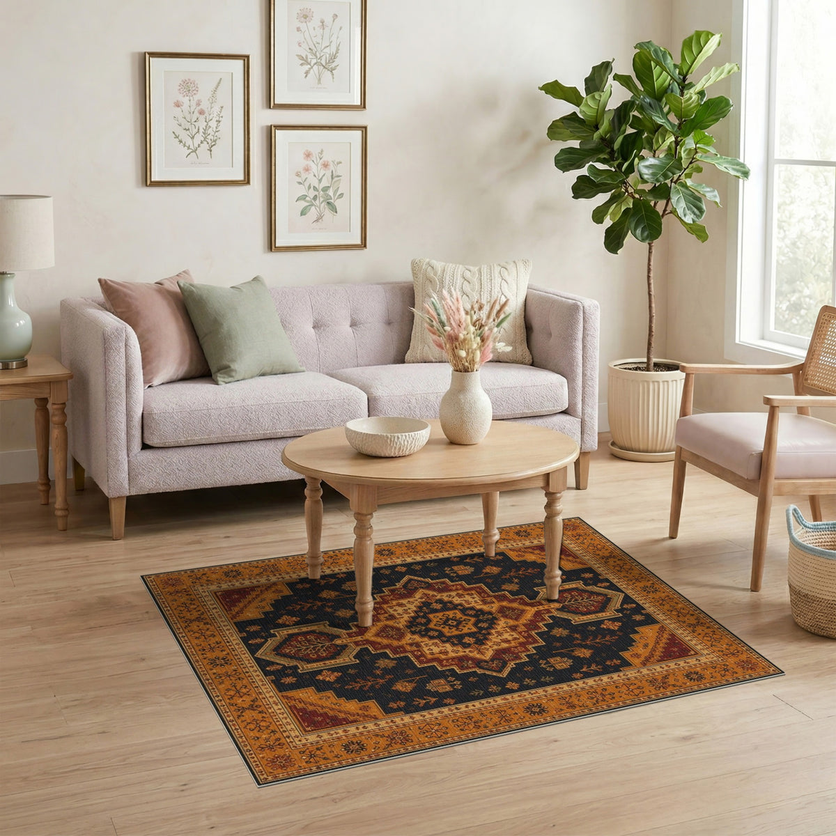 Multi-color and Patterns Navy Orange Persian Medallion Area Rug
