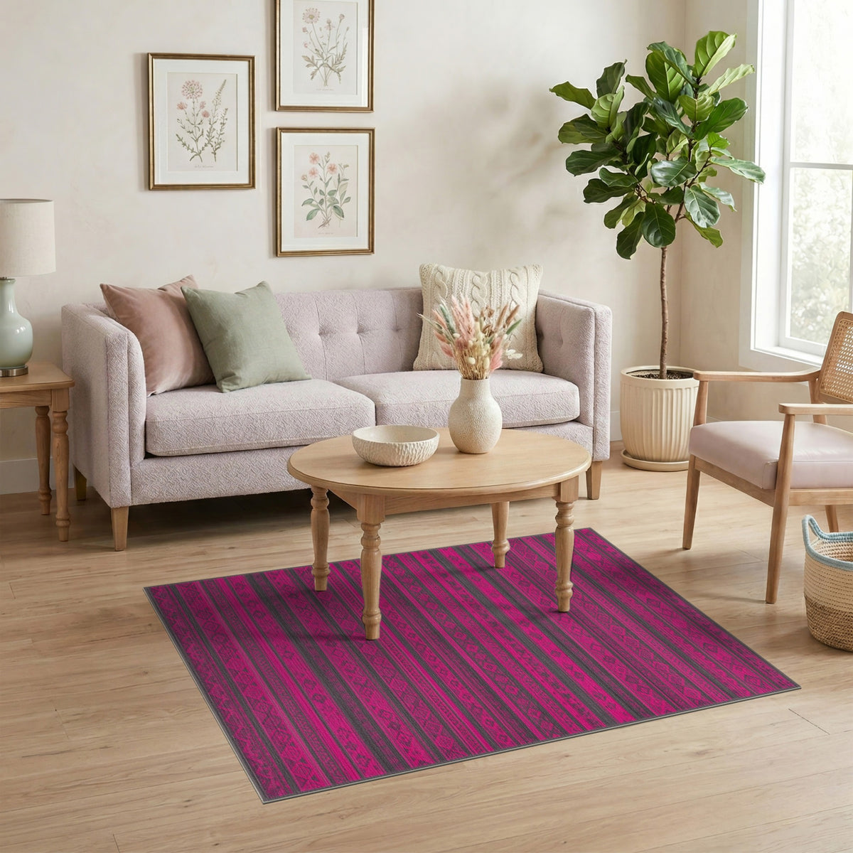 Bold Pink Tribal Striped Area Rug