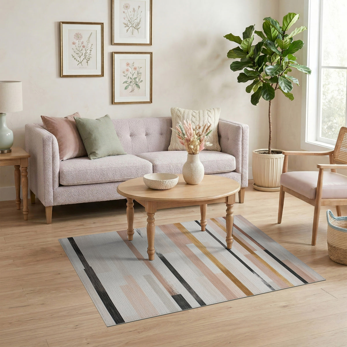 Abstract Beige Stripe Area Rug