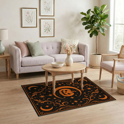 Orange Pumpkin Moon Area Rug