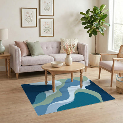 Wavy Blue and Teal Blue Teal Wavy Abstract Area Rug