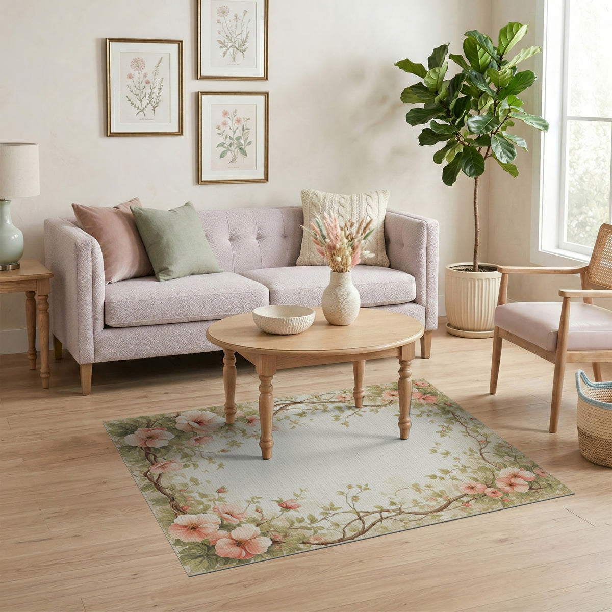 Pink Floral Vintage Washable No. 59 Area Rug