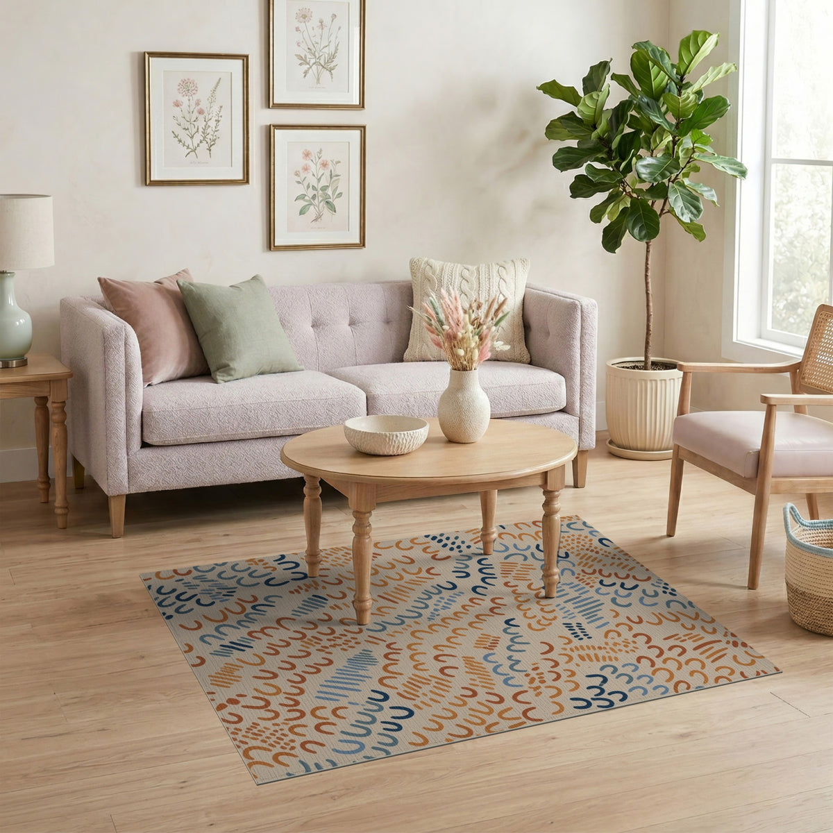 Multi-Color Abstract Curves Area Rug