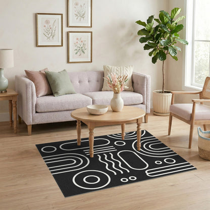 Bold Black White Geometric Area Rug