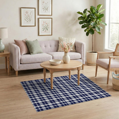 Washable Navy Blue Checkered Washable Area Rug