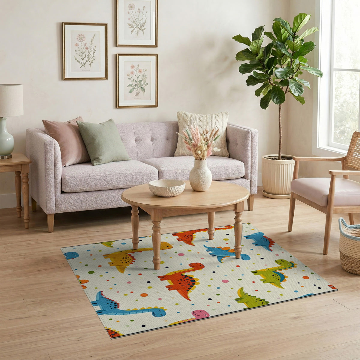Kids Cartoon Colorful Dinosaur Kids Cartoon Area Rug