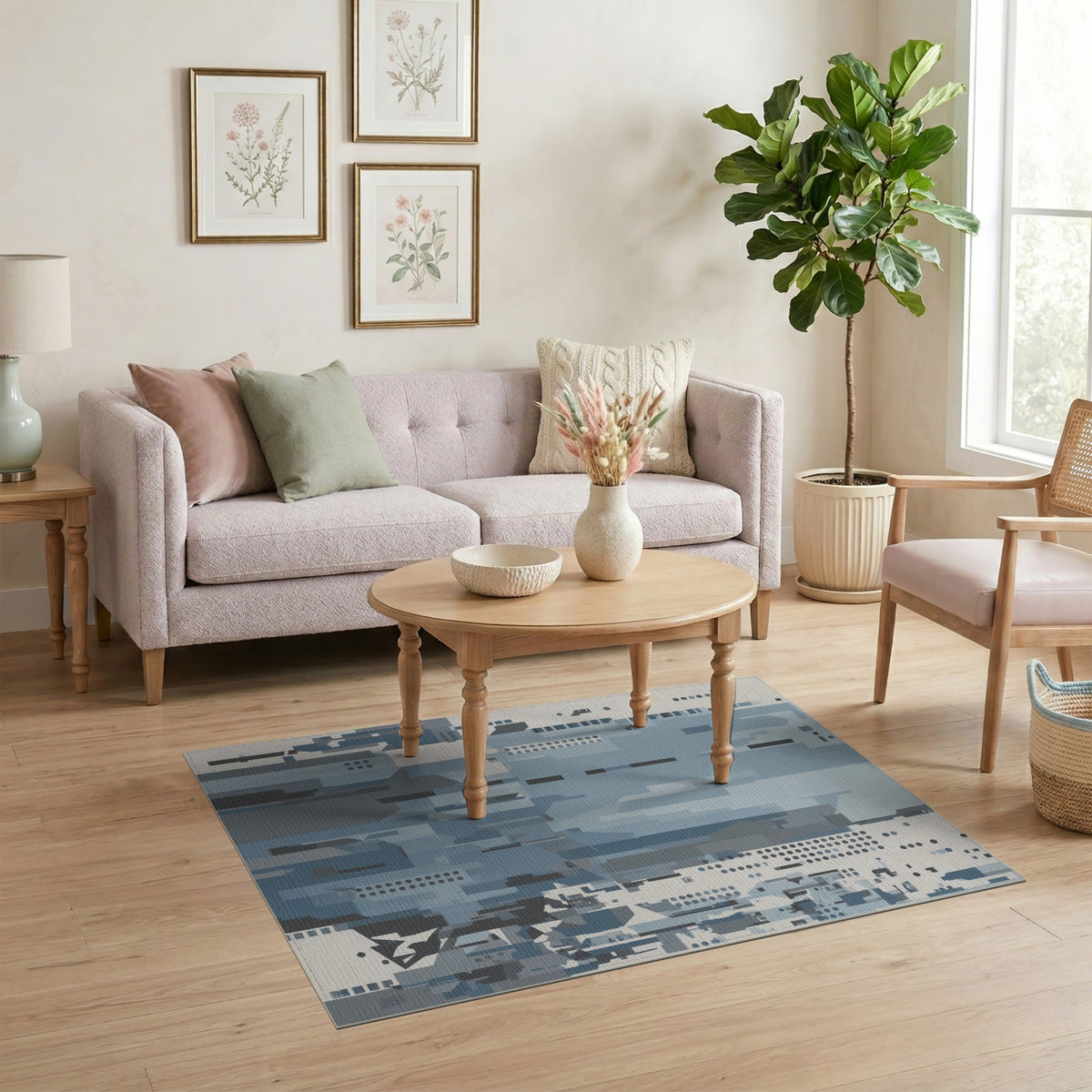 Blue Geometric Abstract Area Rug