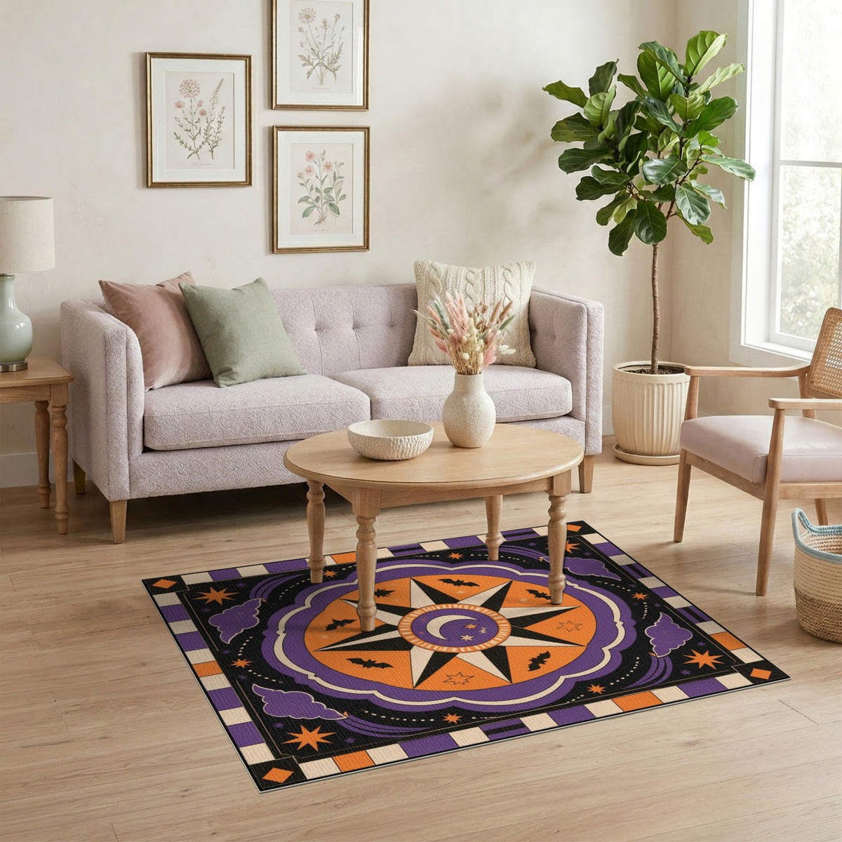 Purple Celestial Star Halloween Area Rug