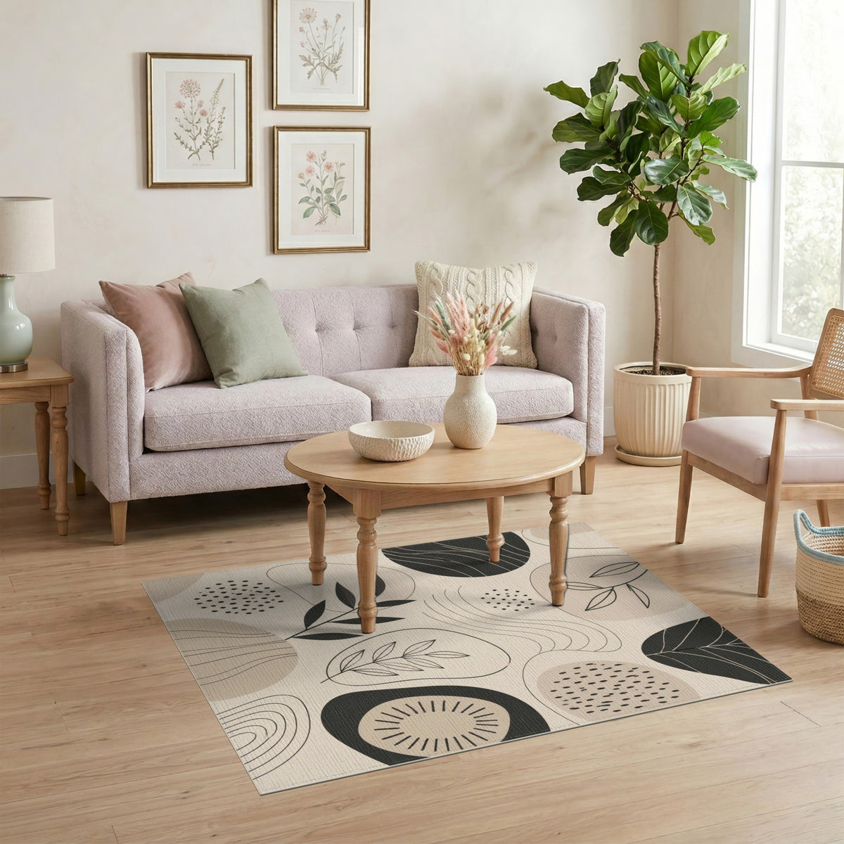 Abstract Leaf Beige Area Rug