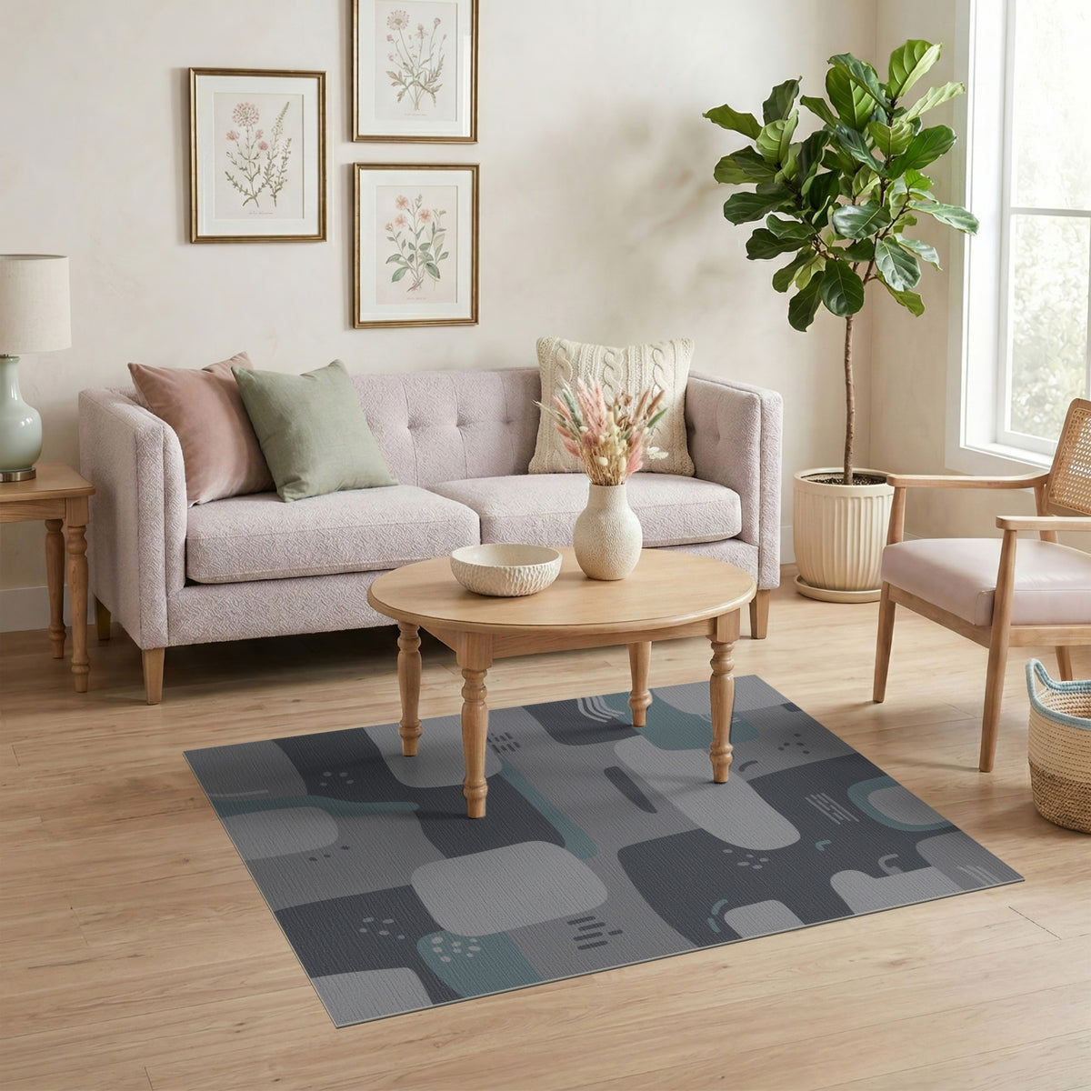 Grey Teal Abstract Area Rug