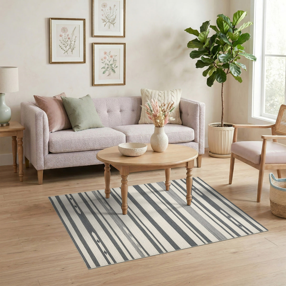 Black White Striped Geometric Area Rug