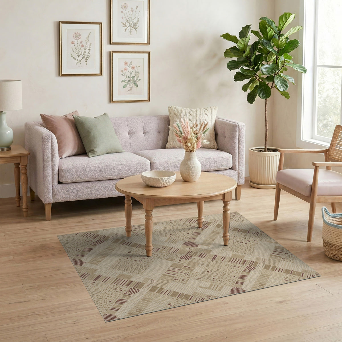 Beige and Neutral Woven Beige Geometric Woven Area Rug