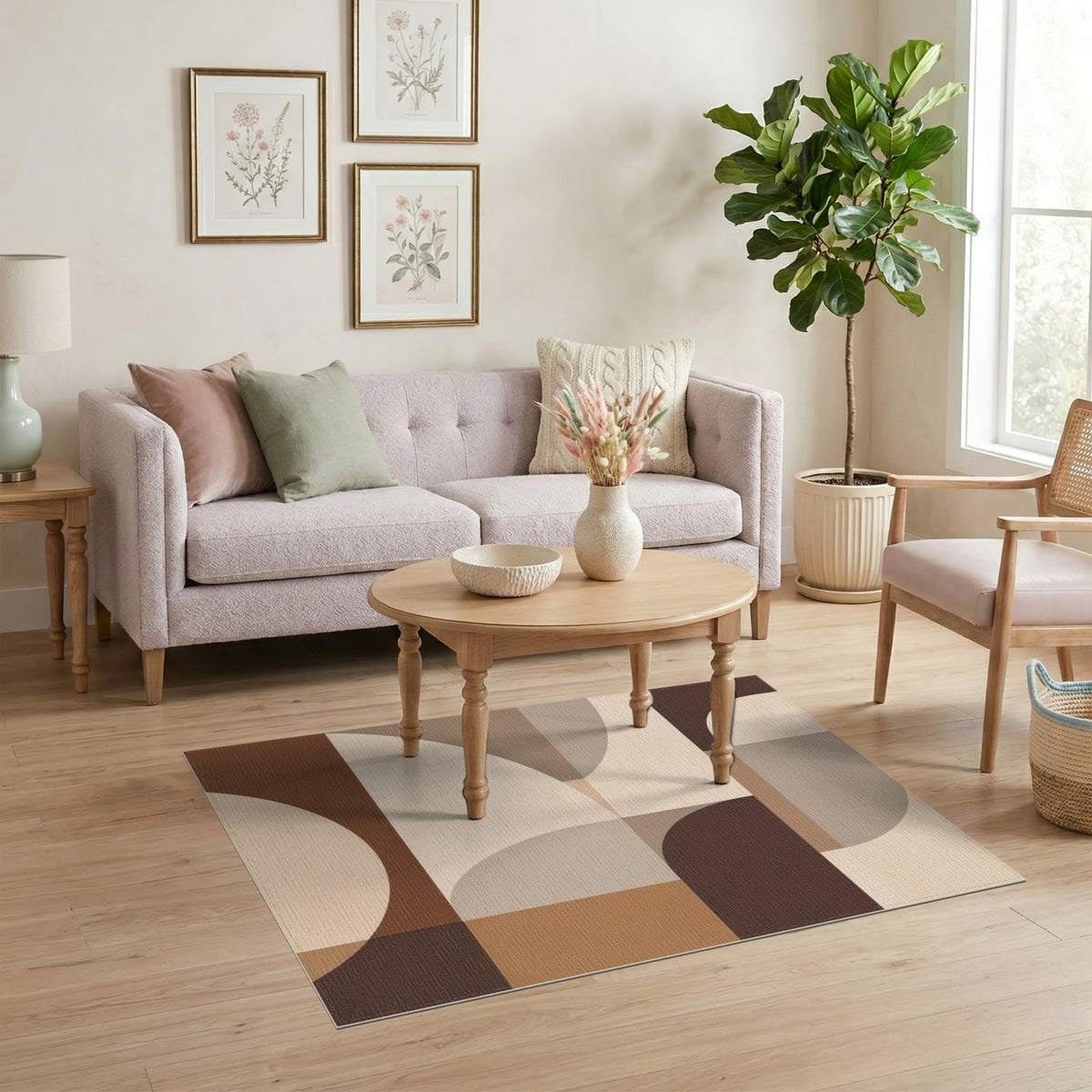 Modern Geometric Brown Tan Area Rug
