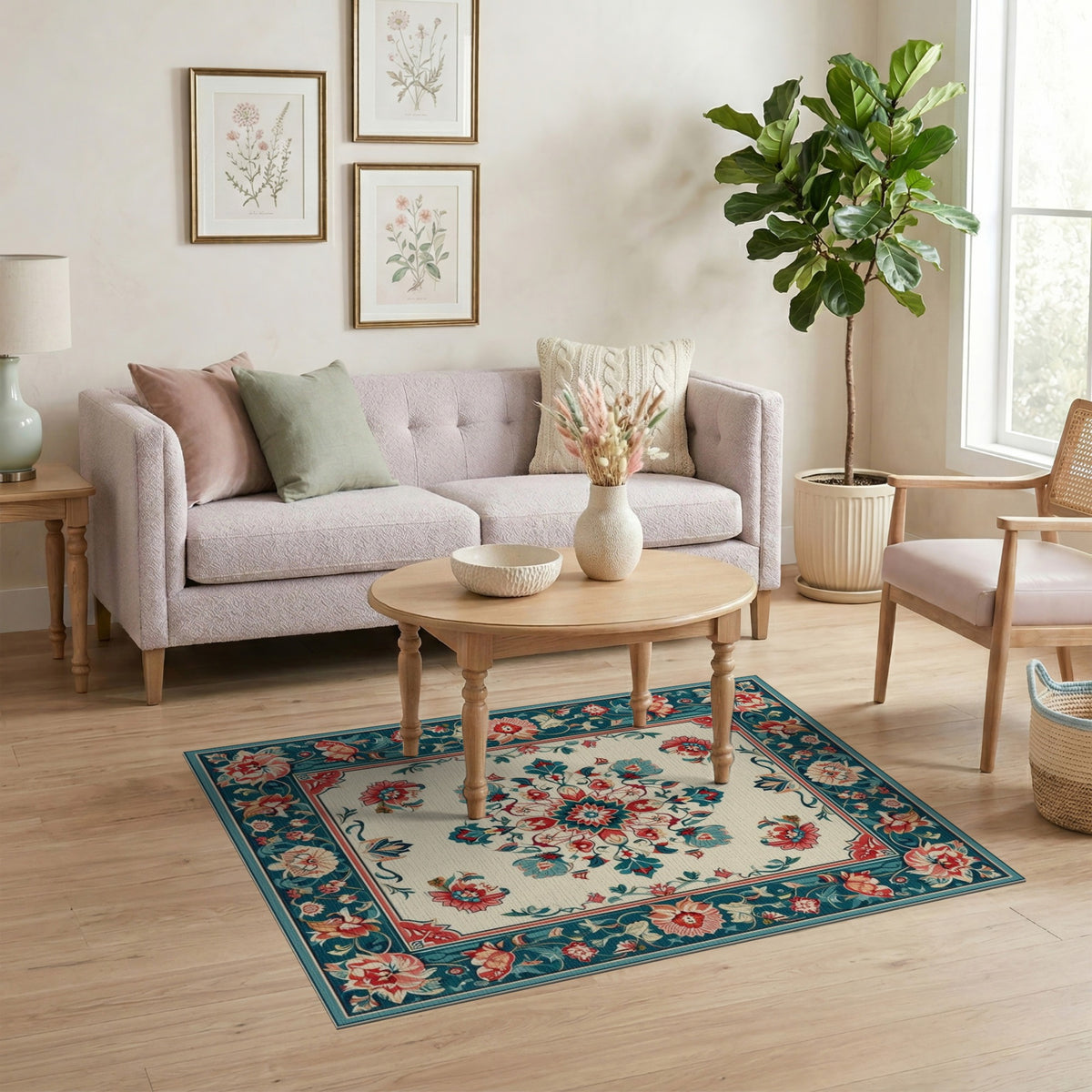 Blue and Teal Medallion Teal Floral Medallion Vintage Area Rug