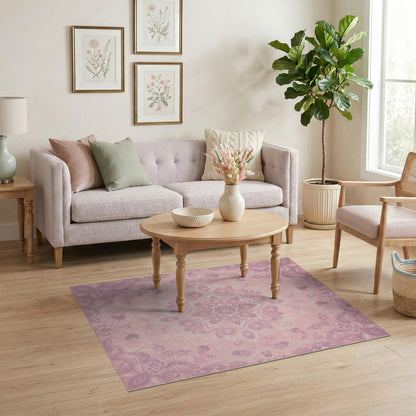 Pink Floral Medallion Area Rug