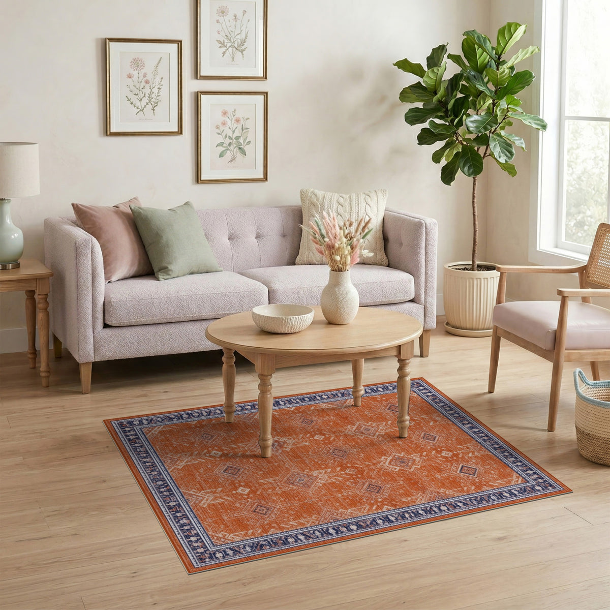 Orange Geometric Tribal Area Rug