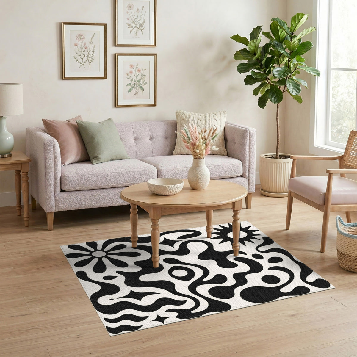 Abstract Area Black White Abstract Organic Area Rug