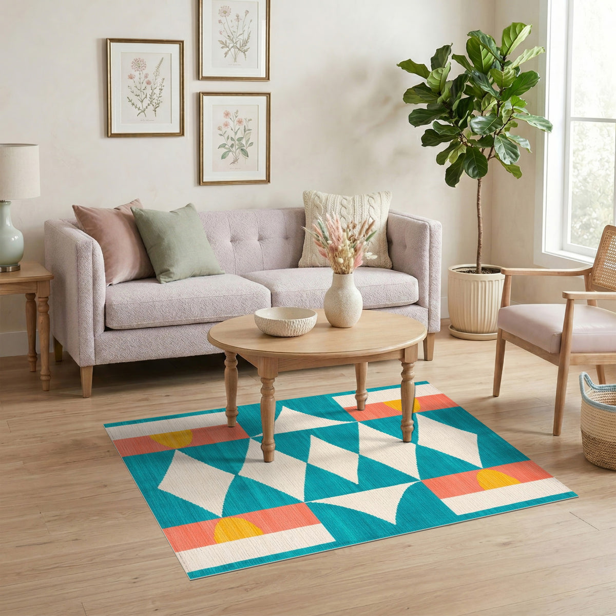Blue and Teal Geometric Diamond Area Rug