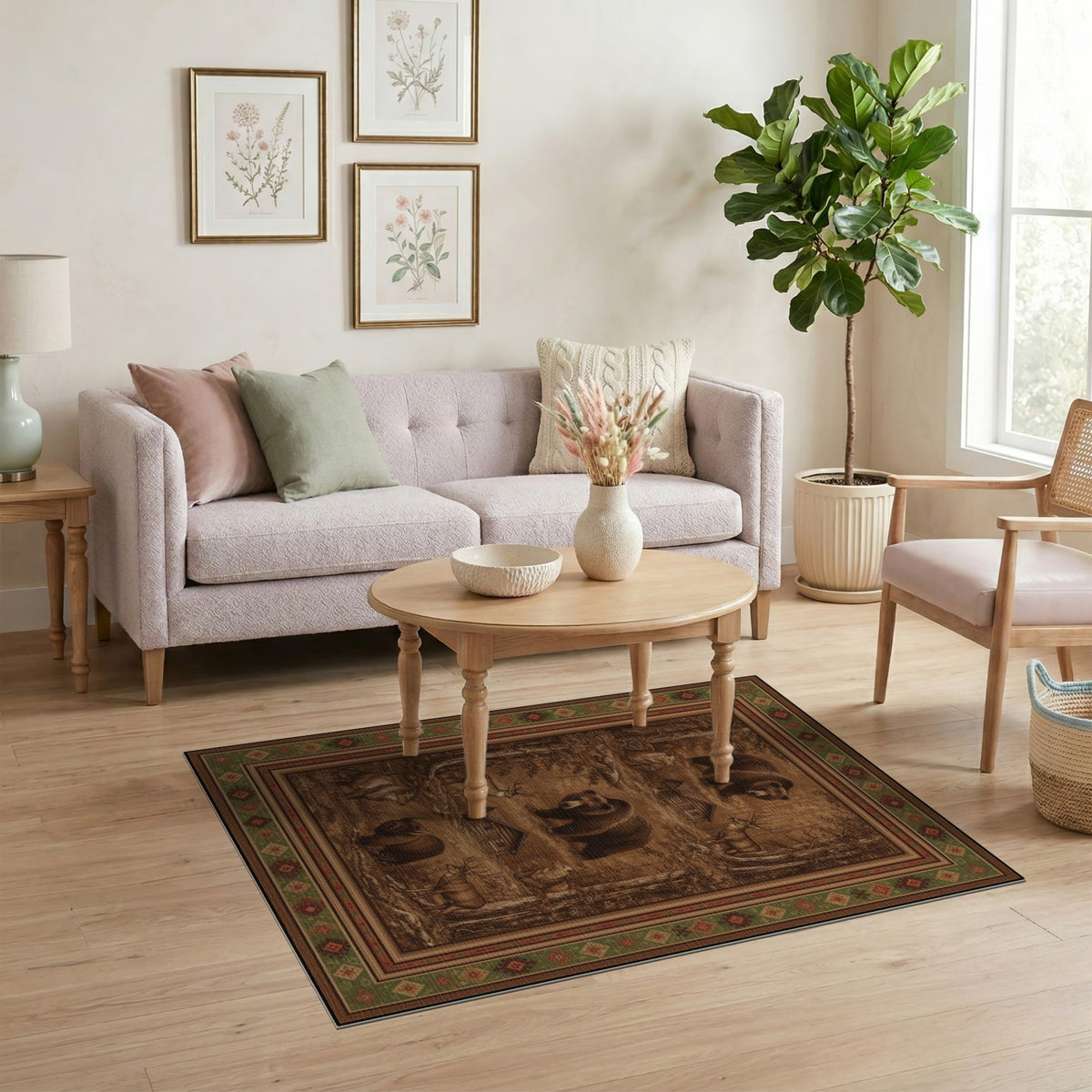 Rustic Wildlife Bear Deer Forest Area Rug