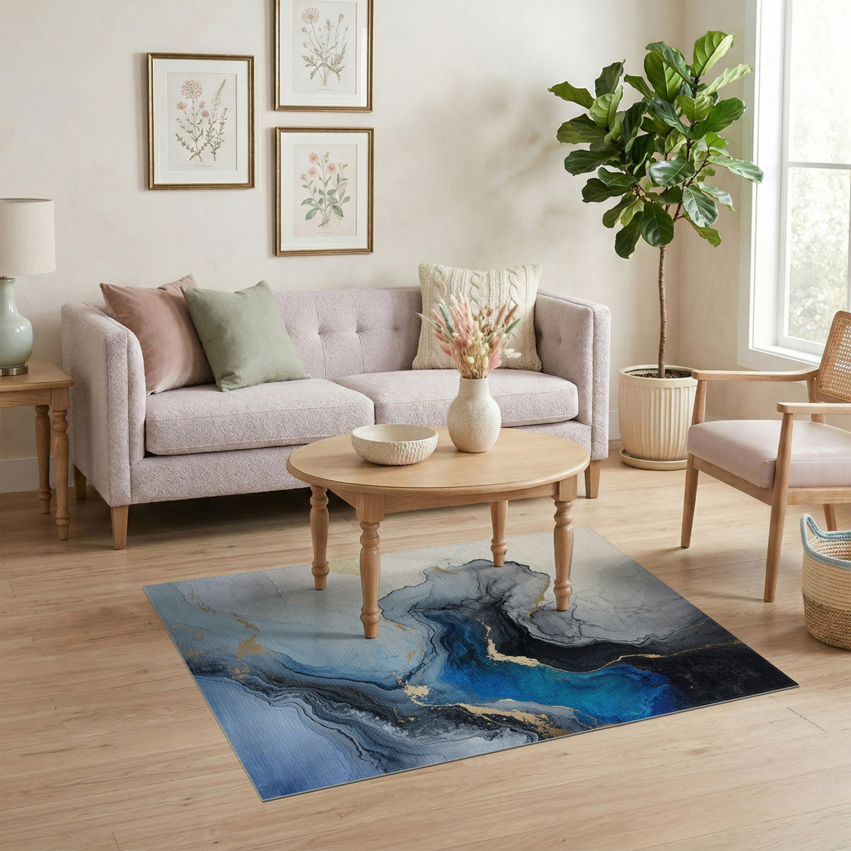 Blue and Teal Blue Teal Abstract Marble Area Rug