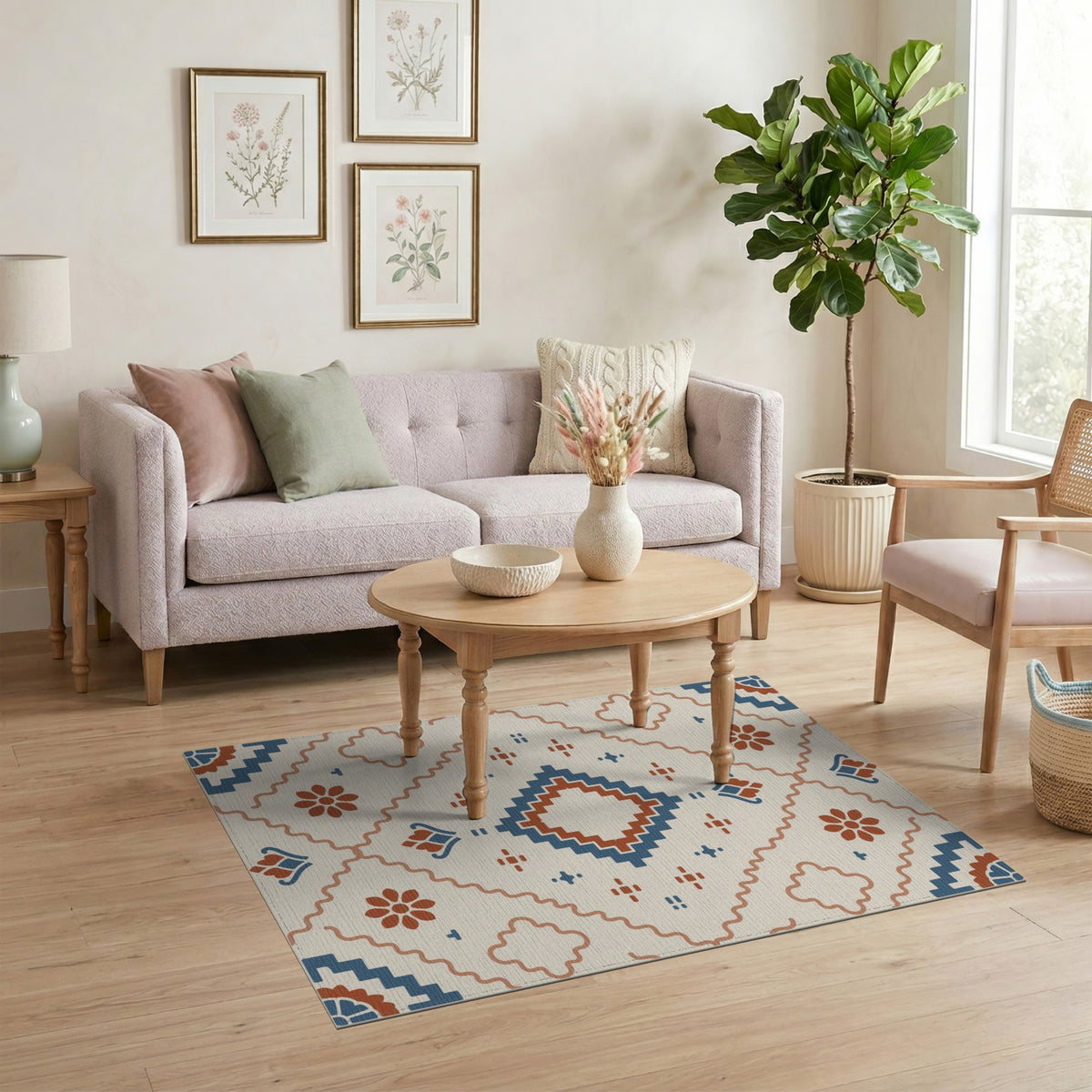 Southwestern Blue Geometric Medallion Rug