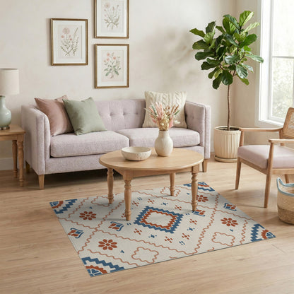Southwestern Blue Geometric Medallion Rug
